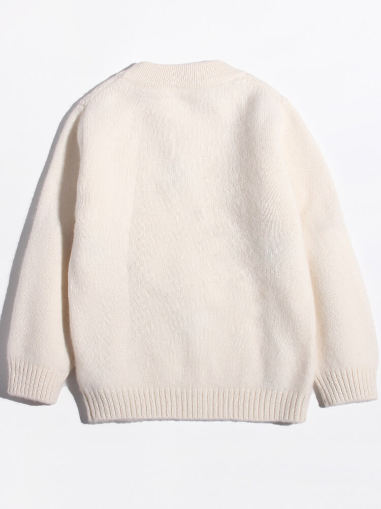 Girls Ivory 3D Floral Embroidery Cable Knit Cashmere Sweater